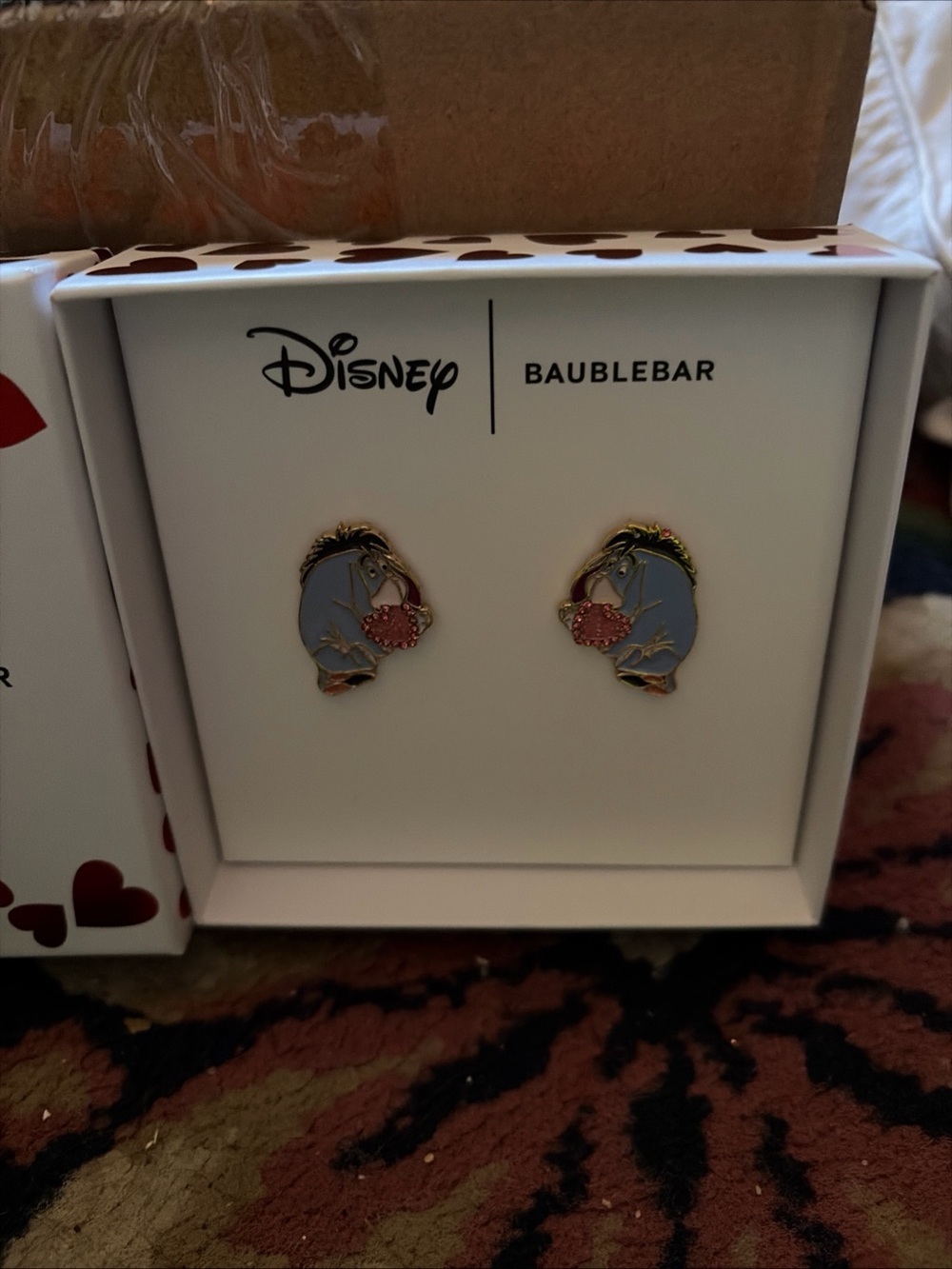Disney x BaubleBar Eeyore Pink Heart Stud Earrings New-In-Box - Picture 2 of 5